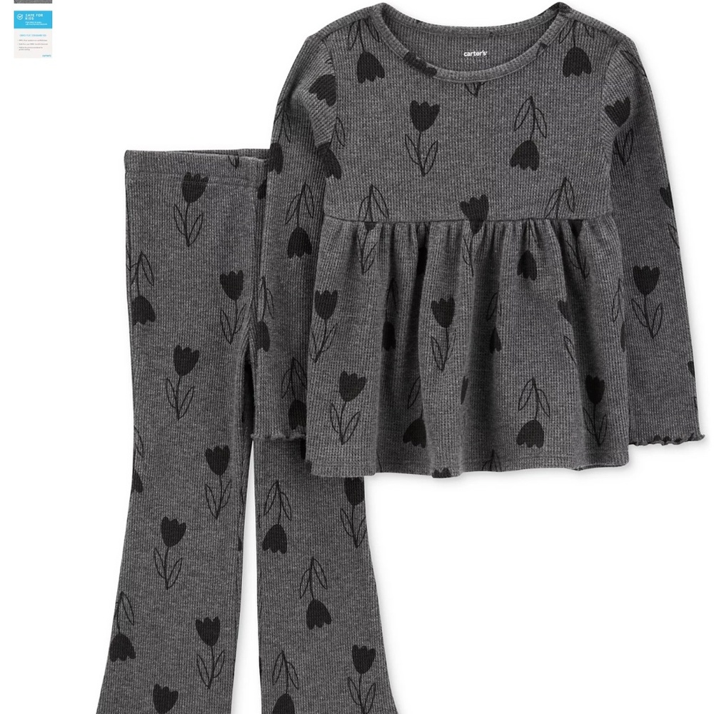 Carter’s 2-Piece Floral Thermal Set in Gray Combo Sz 24 months EUC